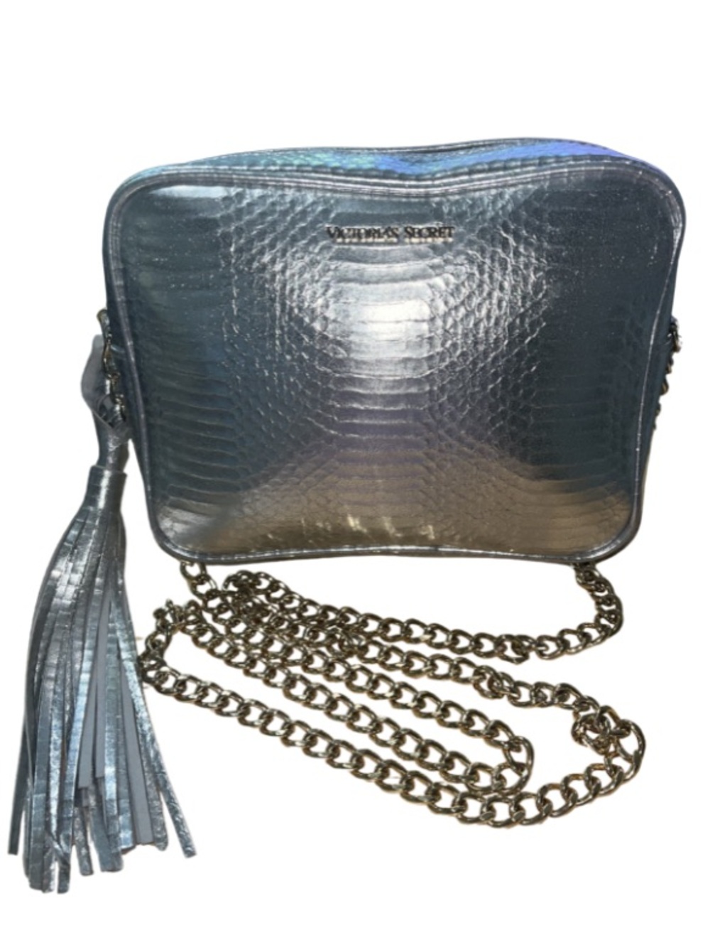 Victoria's Secret Slvr Snakeskin Crossbody Bag Tassel Official 2016 Fashion Show